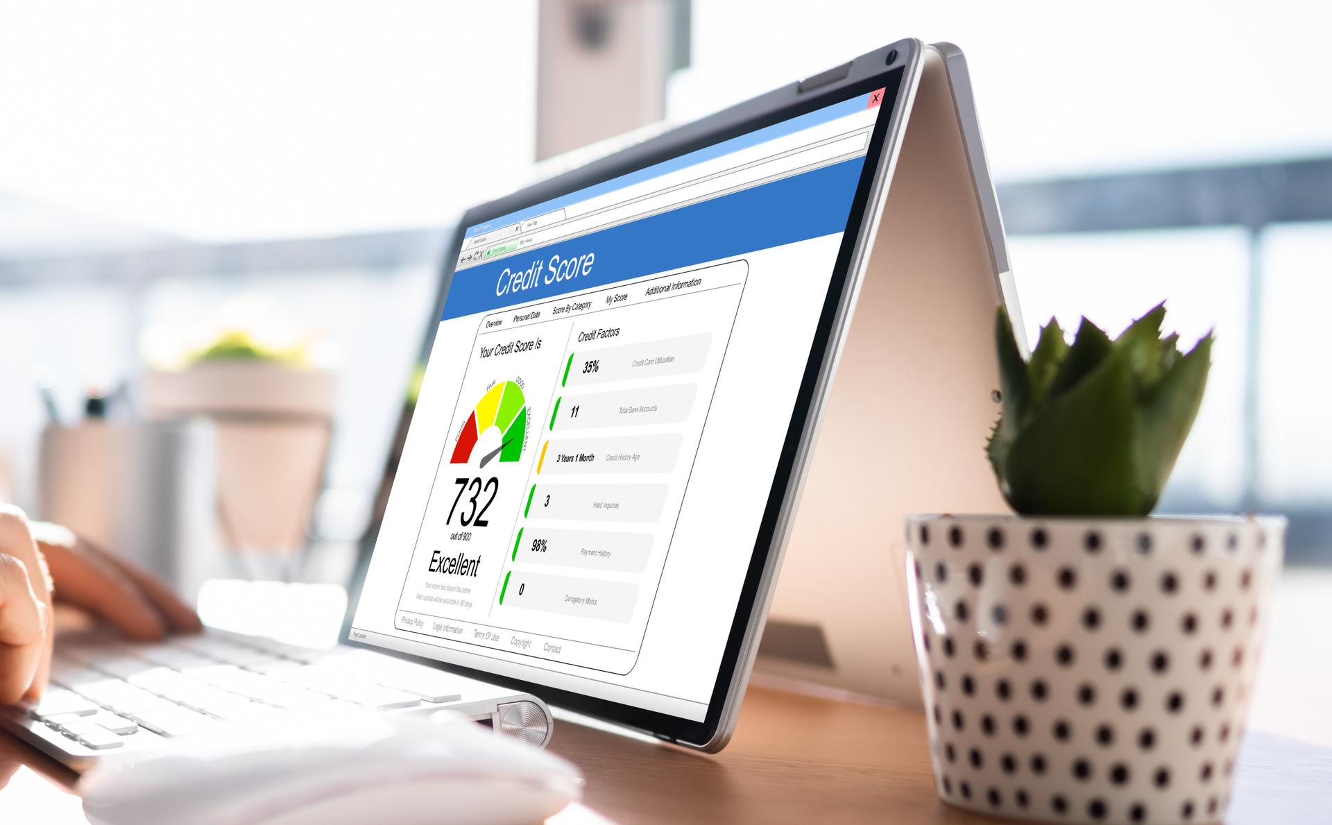 A tablet showing analytics of a credit score.